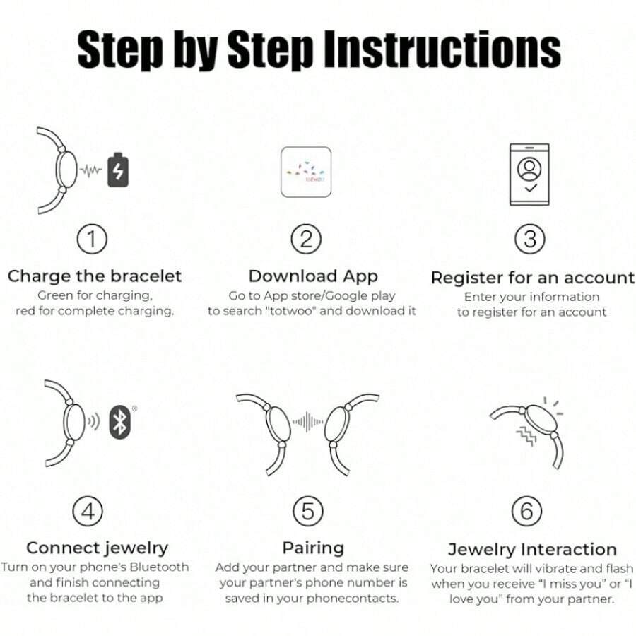 TOTWOO Long Distance Touch Bracelets For Couples, Vibration & Light Up