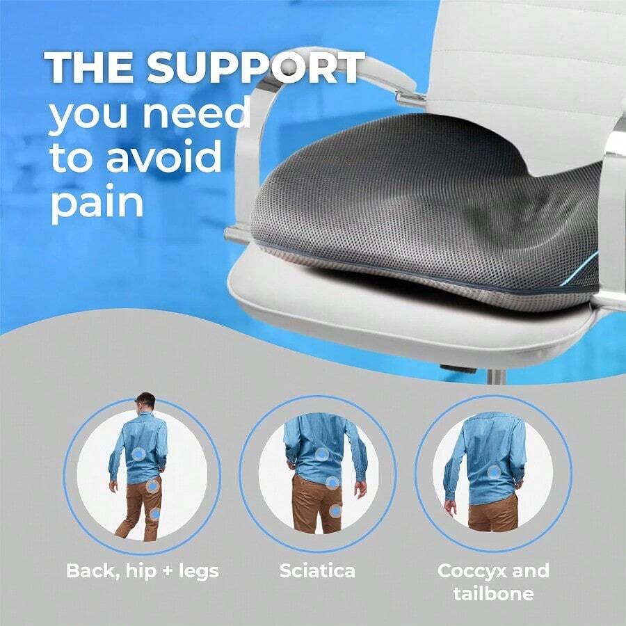 Seat Cushion For Office Chair, Lower Back Support Tailbone Pain Relief