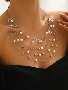 1 chiếc vòng cổ hạt cườm, vòng cổ nhiều lớp ngọc trai giả nhiều màu, phong cách tiệc tùng/tiệc tối/nghỉ dưỡng, quà tặng cho bạn bè - hạt - Xem 2