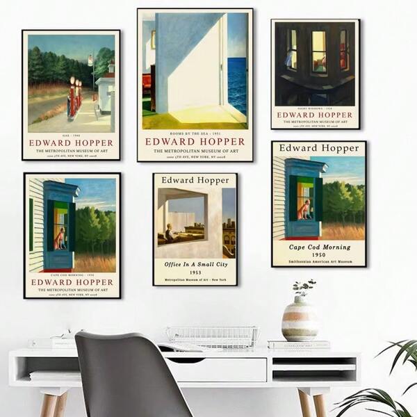 1 peça pôster de arte de parede sem moldura Edward Hopper Night Windows American Realism pintura em tela pôster nórdico e impressão imagem de parede para decoração de sala de estar vintage