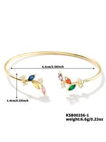 Cubic Zirconia Leaf Decor Cuff Bracelet