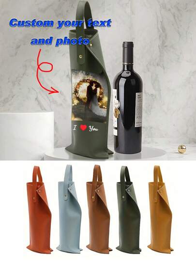 Customized PU Leather Wine Bottle Bag, Fashionable Protective Red Wine Bottle Bag, Single Button Bottle Holder, Portable And Elegant Wine Enthusiast Wedding Gifts, Travel And Dinner Accessories
