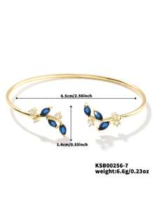 Cubic Zirconia Leaf Decor Cuff Bracelet