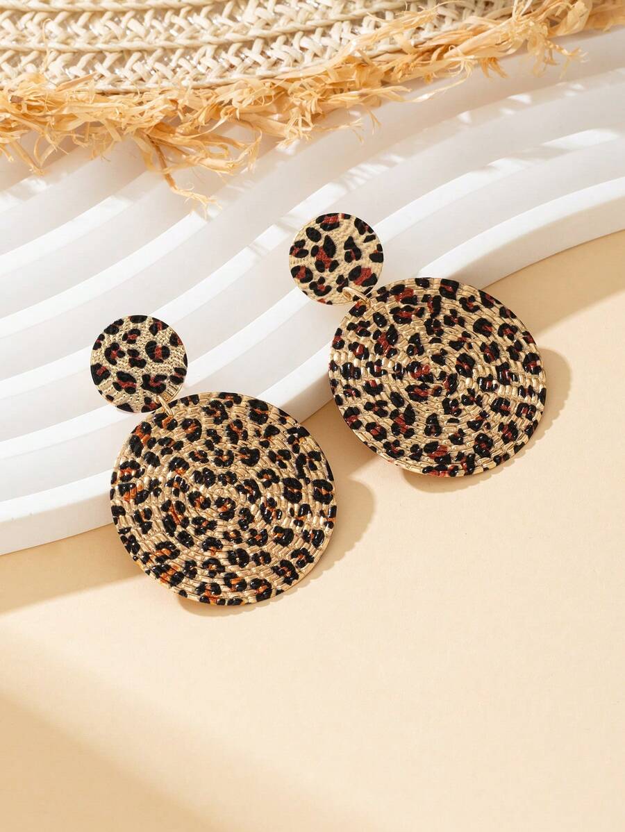 1 对豹纹印花环形耳环，复古风格，时尚经典耳环全球热销