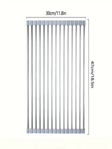 1pc Stainless Steel Roll-Up Dish Drying Rack, Multifunctional Drainer Rack, Foldable Kitchen Sink Organizer, Portable Metal Rolling Rack