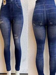 Fake Leggings Imitate Women's Jeans - 霧霾藍 - 查看 2