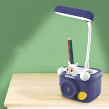 Mini Cartoon Desk Lamp Little Moon Rabbit Student Multifunctional Reading Learning Lamp With Pencil Sharpener Pen Holder Cute Night Light - Hồng - Xem 5