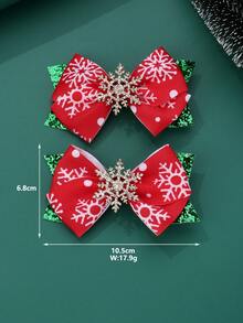 2 件/套女孩雪花蝴蝶结发夹，适合圣诞节 - 紅色 - 查看 2