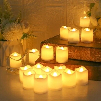 6/12/24/48 piezas Velas LED sin llama de color cálido, velas de cera realistas alimentadas por batería, blanco cálido para boda, Navidad, cena romántica a la luz de las velas, decoración del Día de San Valentín