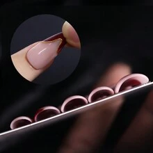 10 件手绘可穿戴指甲，长款法式杏仁红色按压式指甲贴，适合派对节日美甲用品 - 酒紅色 - 查看 5