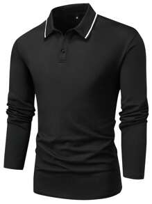 4pcs Men Long Sleeve Polo Shirt, Classic Collared Casual Sports Wear, Solid Color Basic Outerwear For Spring Autumn Outdoor Daily Running