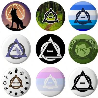 58mm Therian Delta Symbol Button Pin Creative Cartoon Rainbow Therian Sign Brooch Badge Bag Cloth Hat Decor Friends Gift Birthday Gifts Graduation