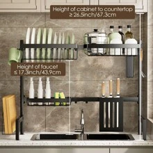 Multifunctional Kitchen Organizers And Storage - Dish Racks For Kitchen Counter, Stainless Steel Dish Rack, Adjustable Dish Drying Rack, Over The Sink Dish Drainer Drying Rack - 黑色 - 查看 7