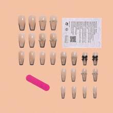 Become A Fashionable Goddess With 24pcs Long T-Shaped Black And French Link Chain With Bowknot. A Chic And Elegant Set Suitable For Daily Wear Press On Nails Nail Supplies