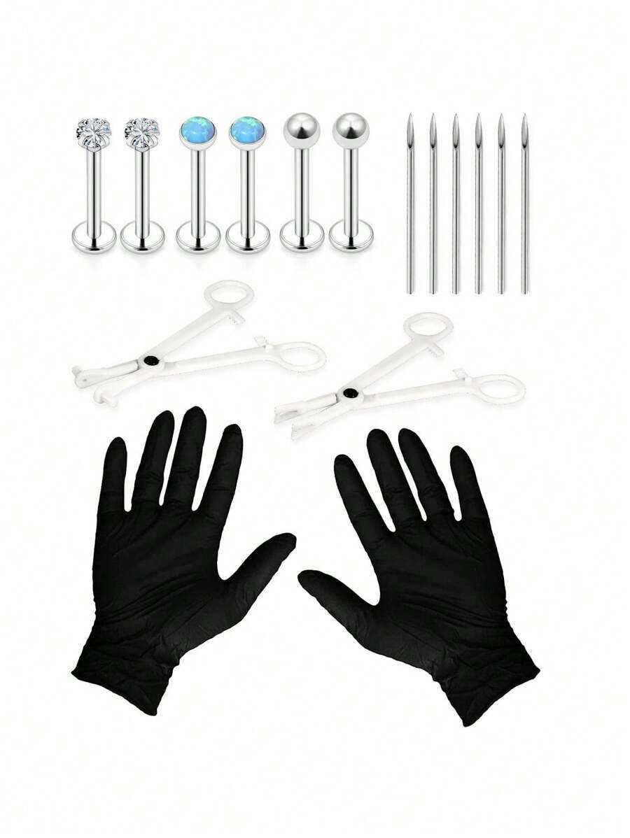 AVYRING 16PCS Lip Piercing Kit 16G Stainless Steel Lip Jewelry Piercing