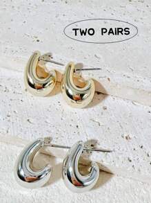 1 cặp/2 cặp/3 cặp/4 cặp/5 cặp Bông tai giọt nước cong sang trọng tối giản màu vàng, bạc, đen, hồng hồng - Vàng - Xem 13
