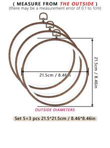 3 peças DIY Handmade Round Brown Retro Wooden Grain Cross Stitch Bordado Hoops, 7 opções de tamanho, material ABS + PVC de alta qualidade e durável, gancho de metal para pendurar, adequado para Halloween, Natal, chaveiro de telefone, bolsa, decoração de cabelo, mesa e decoração de carro - Castanho - Ver 18
