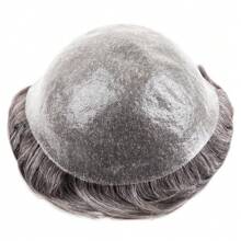 EHairc Toupee Hair For Men 0.1mm Poly Skin Human Hair Men's Toupee Durable PU Toupee Hair System For Men Base Size 8x10 Inch 130% Density Mens Wig Hairpieces - 1B50#關黑&50%白 - 查看 11