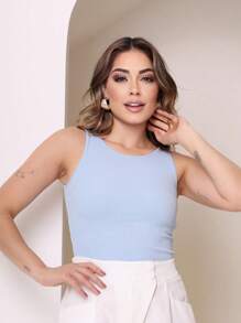 Basic Youth Tank Top In Ribbed Fabric 0122 - 淺藍色 - 查看 3