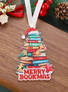 1pc Merry Bookmas Acrylic Hanging Decor - Library Book Pile, Santa Hat, Gingerbread Man, Tree Shape, Window Hanging Decoration, Decoration Gift For Book Lovers