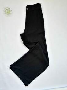 Jemmy Fashion Linen Woven Palazzo Pants PMG, Blue Green Brown Beige Black Pink - 黑色 - 查看 1