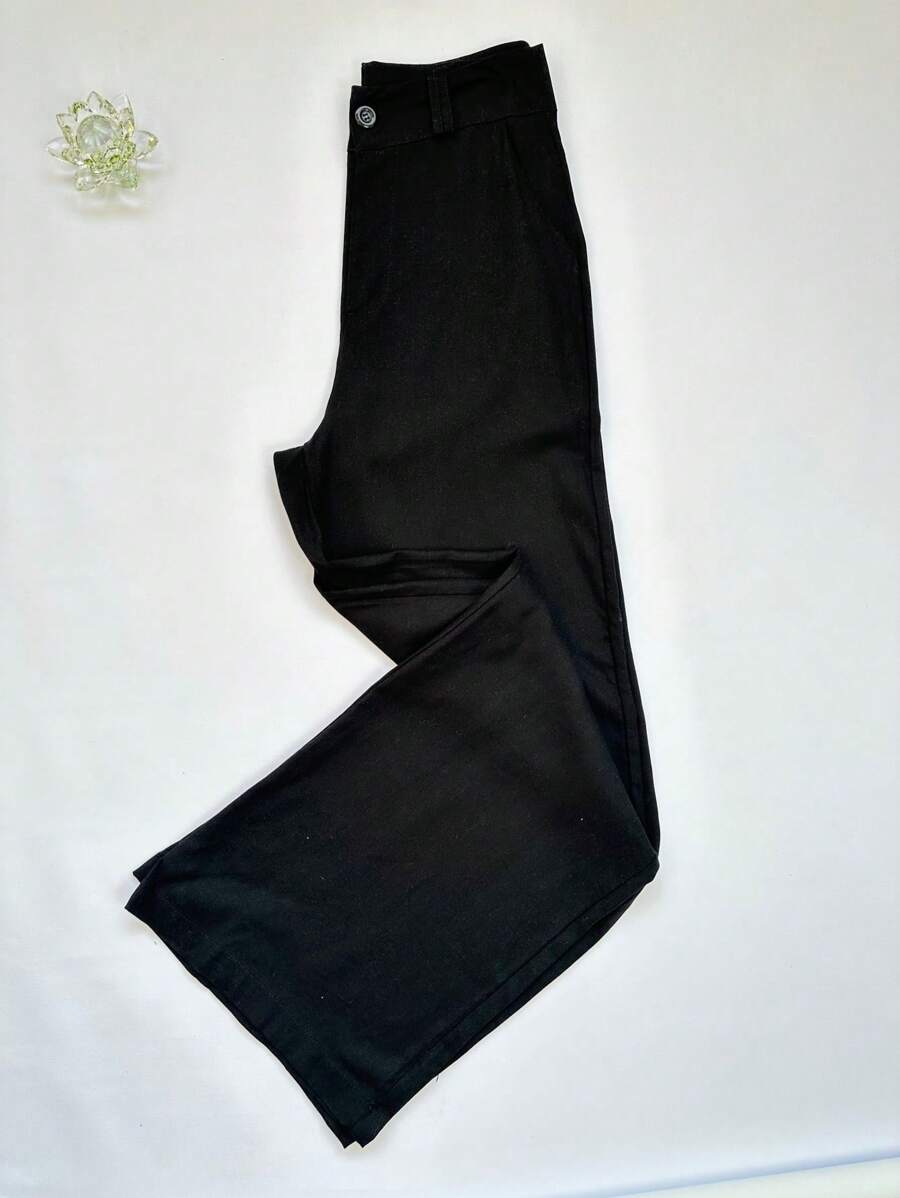 Jemmy Fashion Linen Woven Palazzo Pants PMG, Blue Green Brown Beige Black Pink - 黑色 - 查看 1