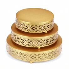 3 Pieces White/Golden Cake Stand Set, 8/10/12 Inch Round Metal Dessert Display Stand Decorative Cake Holder Cupcake Pastry Candy Display Plate For Wedding, Party, Birthday, Event - 金色 - 查看 1