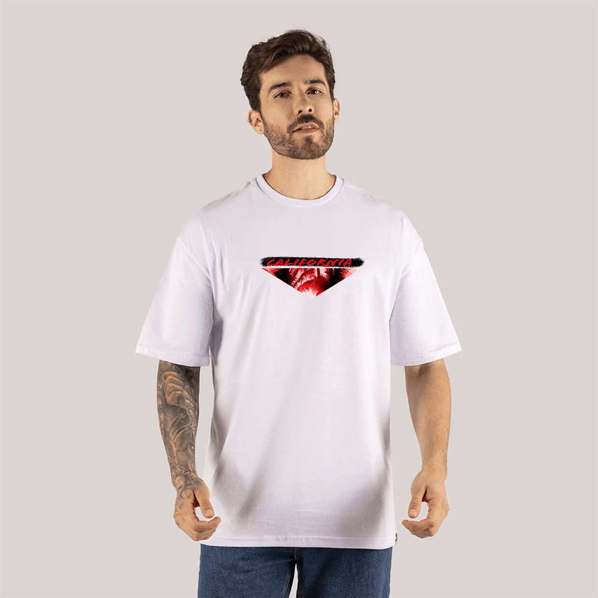 StreetWear T-Shirt Various Colors Oversize Sweatshirt With California Landscape Print - trắng - Xem 1