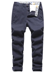 Men's Classic-Fit Straight Casual Fashion Stretch Cotton Chino Pants - 寶藍色 - 查看 1