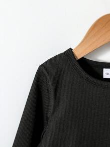 2pcs/Set Young Girl New Fashionable Girl Clothes Set, Long Sleeve Top & Flared Pants, Autumn - Black - View 3