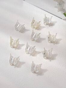 10个透明激光蝴蝶爪夹，迷你可爱发夹，适合女性，ins风街头风，Y2K发夹，发卡，发饰，秋冬发饰，适合女性度假装扮，夏季海滩风 - 無色 - 查看 8