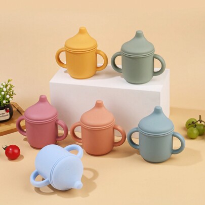 1pc Baby Silicone Water Cup, Portable Drinking Cup Designed For Toddler Learners, With Handle, Suitable For Infant Learning Cup