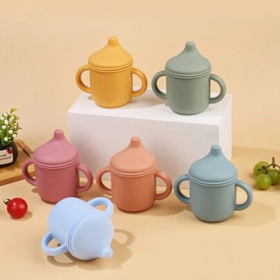 1pc Baby Silicone Water Cup, Portable Drinking Cup Designed For Toddler Learners, With Handle, Suitable For Infant Learning Cup