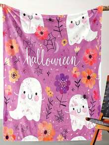 1 件柔软舒适的幽灵图案印花法兰绒毯子、沙发盖毯，是送给家人和朋友的完美日常休息礼物 - 彩色 - 查看 9