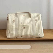 Bolso de mano de Boston de peluche con estampado de oso - Bolso multifuncional de gran capacidad para pañales y almacenamiento de artículos esenciales para bebés, con correa para el hombro, adecuado para bebés, adolescentes y adultos - Beis - Ver 4