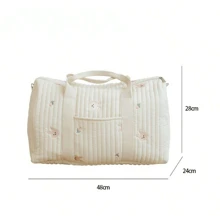 Bolso de mano de Boston de peluche con estampado de oso - Bolso multifuncional de gran capacidad para pañales y almacenamiento de artículos esenciales para bebés, con correa para el hombro, adecuado para bebés, adolescentes y adultos - Beis - Ver 3