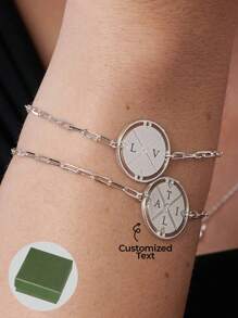 1 件镶有钻石的订婚指南针手链，适合日常佩戴的百搭蛇形项链，刻有文字，18k 金和不锈钢首饰，适合日常佩戴以及送给好朋友和家人的礼物 - 黄金 - 金色 - 查看 1