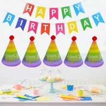 1 套生日横幅 + 5 件铝箔生日派对帽生日派对用品绒球装饰纸帽生日派对装饰道具 - 多規格顏色 - 查看 5