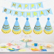 1 套生日横幅 + 5 件铝箔生日派对帽生日派对用品绒球装饰纸帽生日派对装饰道具 - 多規格顏色 - 查看 7