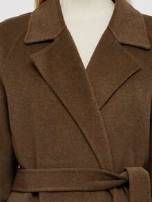 Manteau fourrure élégant haute qualité pour femme, couleur unie jusqu'aux genoux, style anglais avec ceinture. Veste d'extérieur chaude à porter en automne et hiver - Tabac - Voir 6
