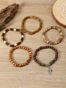 5 件/套波西米亚风格叶形合金串珠手链，适合男士日常佩戴 - 彩色 - 查看 3