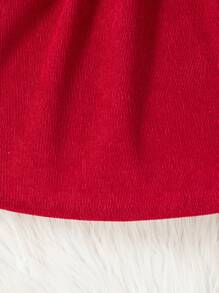 Vestito a maniche lunghe per bambina con fiocco, bottoni e cappello in velluto a coste di colore unito