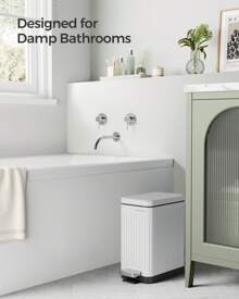 SONGMICS Bote de basura para baño, 2,6 galones (10 L), con tapa, delgado para espacios pequeños, bote de basura de acero inoxidable, cierre suave - Blanco - Ver 3