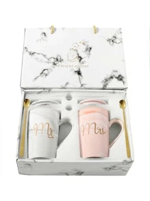 1 对 14 盎司蓝色和粉色陶瓷马克杯，适合先生和夫人的礼品套装，适合结婚礼物、周年纪念、生日、母亲节、父亲节、伴郎返校礼物