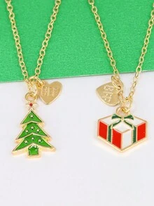 2 chiếc vòng cổ BFF Girl kèm mặt dây chuyền bằng hợp kim kẽm, phong cách dễ thương và ngọt ngào cho Giáng sinh, thích hợp cho trường học và đêm Giáng sinh - Nhiều màu - Xem 4