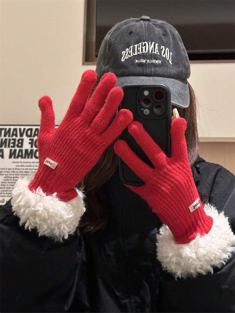 Winter Thick Warm Knitted Gloves With Split Fingers And Touch Screen