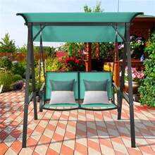 2 Seater Porch Swing With Canopy, Green Patio Swing - Green - View 1