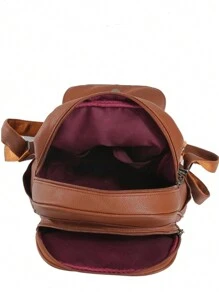 Women's Elegant Leather Backpack With Reinforced Animal Key Chain - 白色 - 查看 3