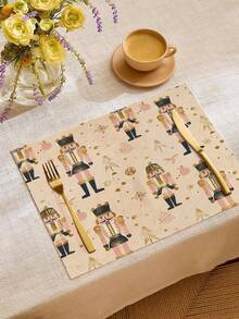 1pc Pink Christmas Nutcracker Pattern Table Runner, Christmas Home Decor Table Runner, Indoor/Outdoor Party Supplies & Room Decoration, Suitable For Christmas Family Kitchen Decoration And Christmas Event Party Decoration