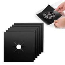 6pcs Gas Hob Range Protector Heat Resistant Non Stick Stove Cover Glass Fiber - Black - View 3